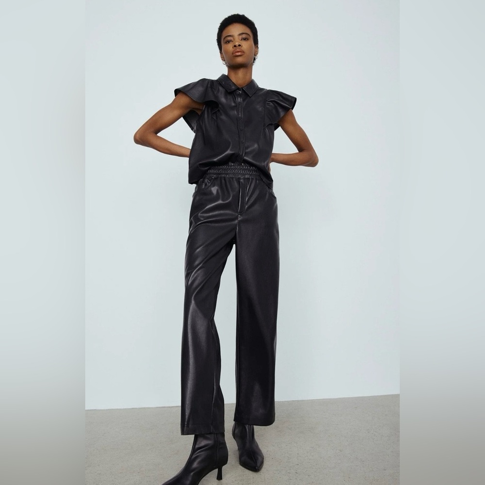 MELISSA NEPTON Black Straight Leg Faux Leather Pants